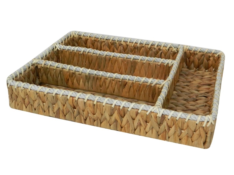 Custom-made Water Hyacinth Drawer Organizer with Rope Rim - Artisanal Storage Solution
